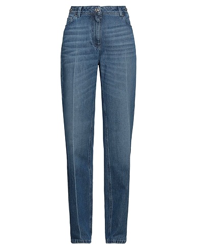 VERSACE Denim pants Blue 100% Cotton, Calfskin