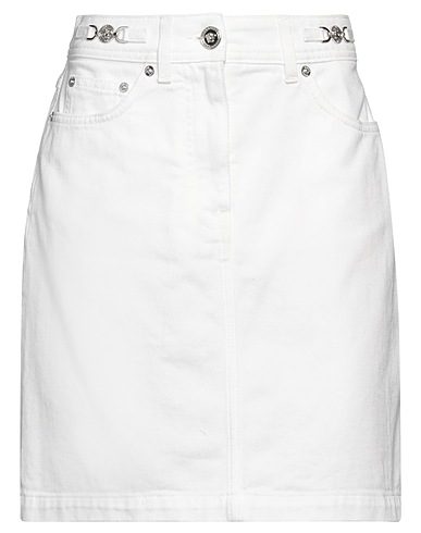 VERSACE Denim skirt White 100% Cotton, Calfskin
