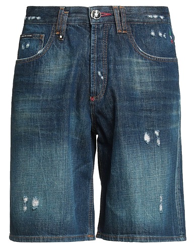 PHILIPP PLEIN Denim shorts Blue 65% Polyester, 35% Cotton