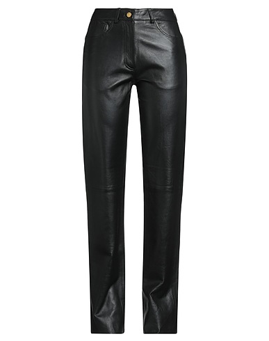 ALYSI Casual pants CRÈME Black 100% Leather