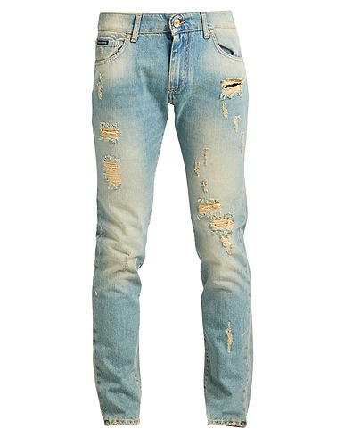 DOLCE&GABBANA Denim trousers Blue 100% Cotton, Leather