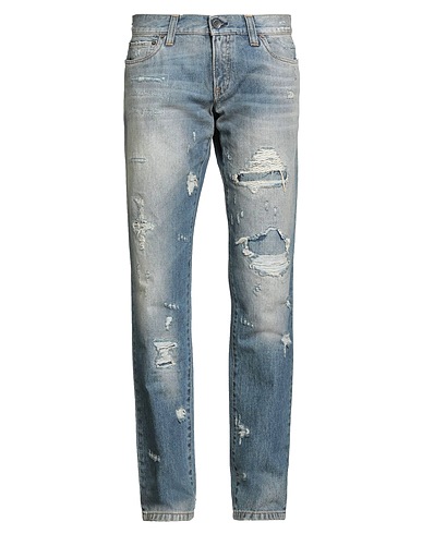 DOLCE&GABBANA Denim trousers Blue 100% Cotton, Calfskin