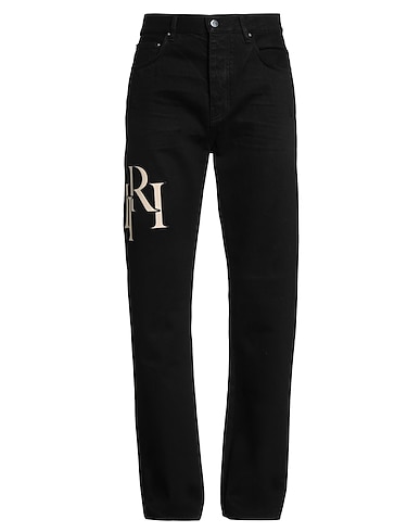 AMIRI Denim trousers Black 100% Cotton, Ovine leather