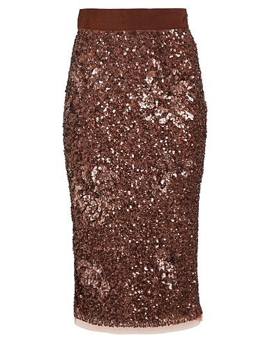 ELISABETTA FRANCHI Midi skirt Brown 100% Polyamide, Plastic