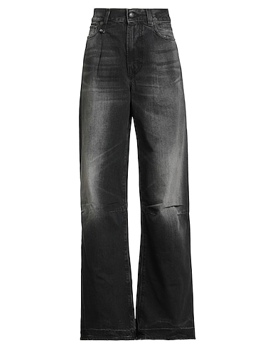 R13 Denim trousers Black 100% Cotton, Leather