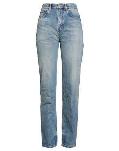SAINT LAURENT Denim trousers Blue 100% Cotton, Calfskin