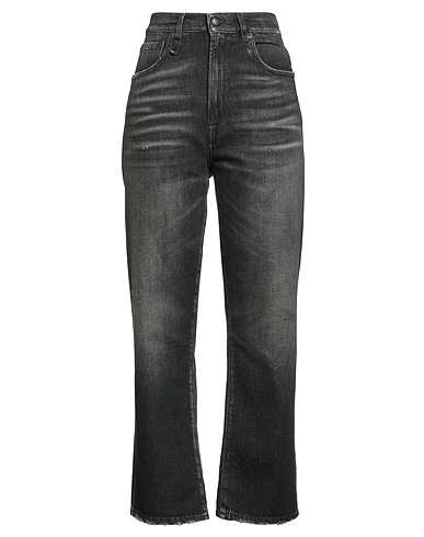 R13 Denim trousers Black 100% Cotton, Cow leather