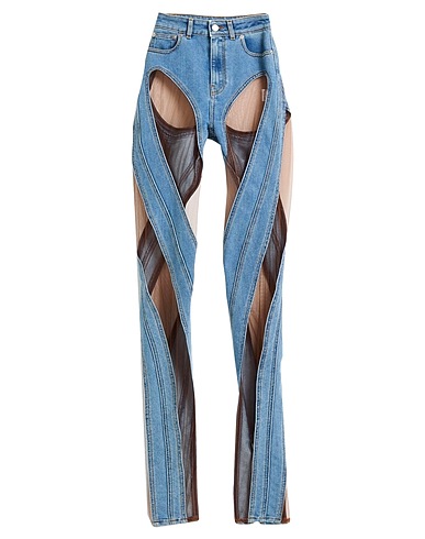 MUGLER Denim trousers Blue 72% Cotton, 28% Elastane