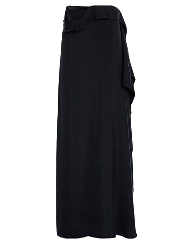 ANN DEMEULEMEESTER Gonna lunga Nero 100% Seta, Pelle di vitello