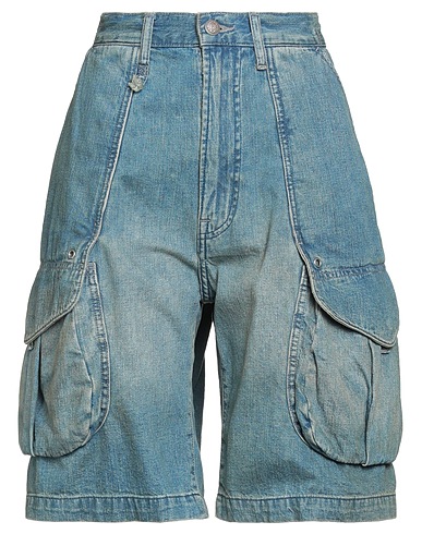 R13 Denim shorts Blue 100% Cotton, Cow leather