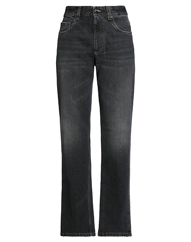 BRUNELLO CUCINELLI Denim pants Black 100% Cotton, Leather, Ecobrass