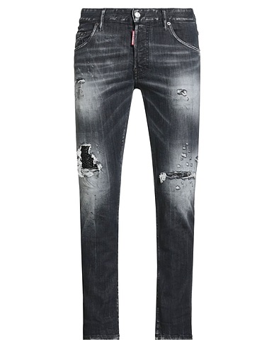 DSQUARED2 Denim trousers Black 92% Cotton, 6% Elastomultiester, 2% Elastane, Cow leather