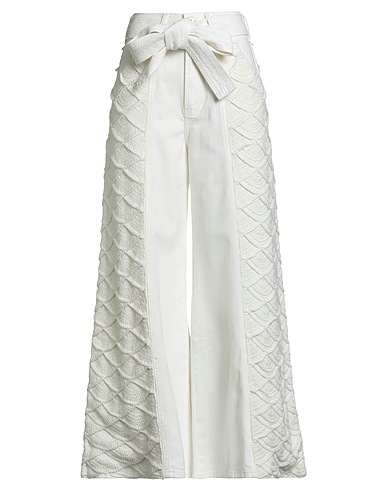 FARM RIO Denim trousers Ivory 100% Cotton, Acrylic