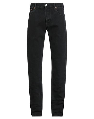GUCCI Denim trousers Black 100% Cotton, Cow leather