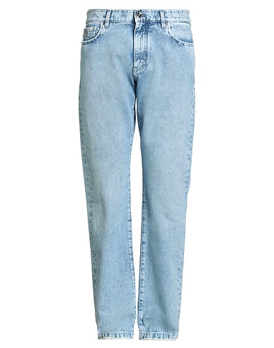 VERSACE Denim trousers Blue 100% Cotton, Calfskin