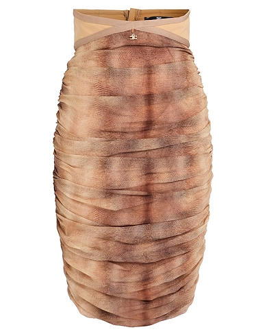 ELISABETTA FRANCHI Midi skirt Beige 100% Silk, Polyamide, Elastane