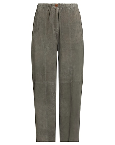 ALYSI Casual pants CRÈME Dark green 100% Goat skin
