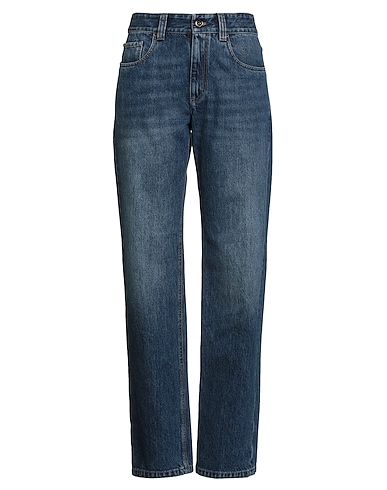 BRUNELLO CUCINELLI Denim trousers Blue 100% Cotton, Leather, Ecobrass