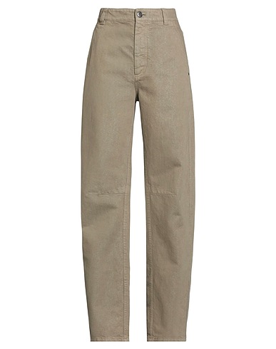 BRUNELLO CUCINELLI Denim pants Khaki 70% Cotton, 20% Viscose, 10% Polyester, Ecobrass, Leather