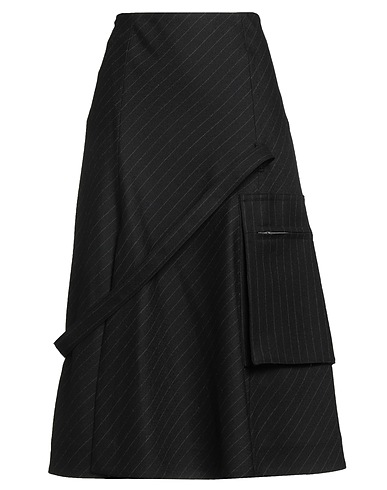SACAI Юбка миди Чёрный 100% Шерсть, Купро, Нейлон