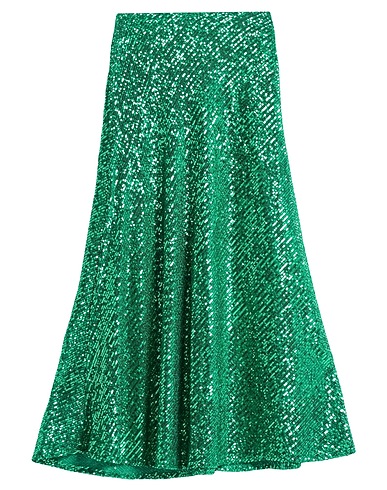 TENSIONE IN Gonna midi Verde 97% Cotone, 3% Fibre elastiche