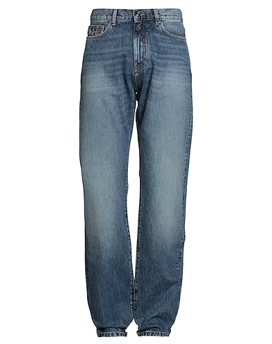 VERSACE Denim pants Blue 100% Cotton, Calfskin