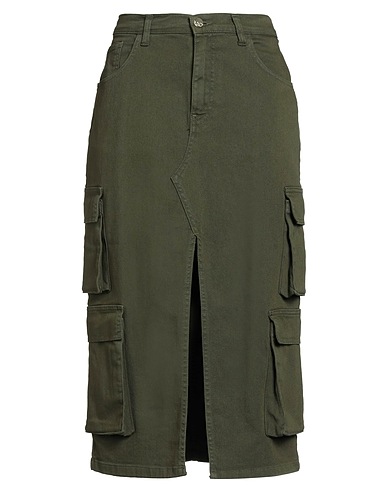 KAOS JEANS Midi skirt Military green 97% Cotton, 3% Elastane
