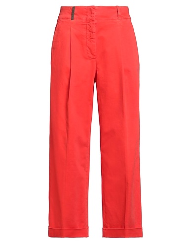 PESERICO Casual trouser Tomato red 98% Cotton, 2% Elastane, Leather