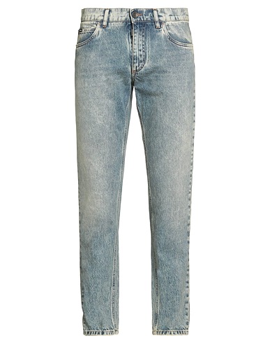 DOLCE&GABBANA Denim trousers Blue 100% Cotton, Cow leather