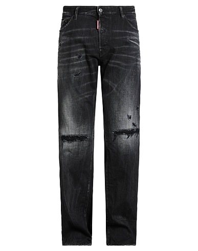 DSQUARED2 Denim trousers Black 100% Cotton, Calfskin
