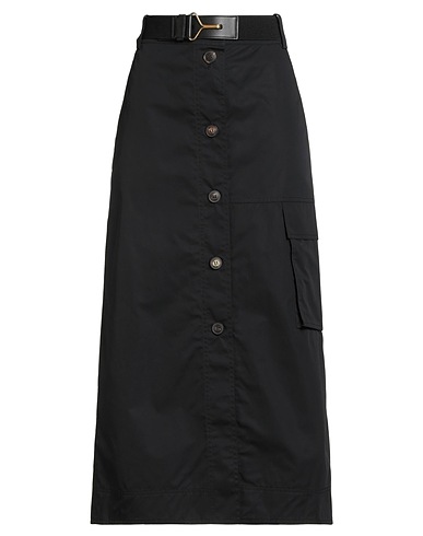 TORY BURCH Midi skirt Black 100% Cotton, Polyester, Elastic fibres, Cow leather