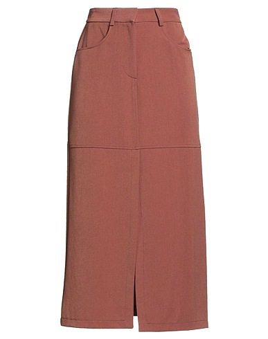 RAFFAELA D'ANGELO Midi skirt Brown 66% Polyester, 33% Viscose, 1% Elastane