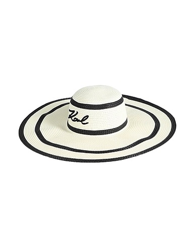KARL LAGERFELD 帽子 K/SIGNATURE STRIPE SUMMER HAT
 アイボリー 不織布 100%