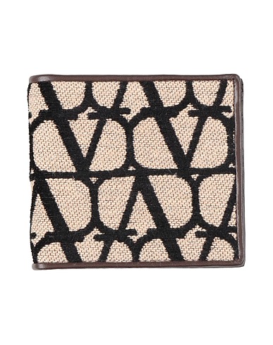 VALENTINO GARAVANI Wallet Beige Leather, Textile fibres