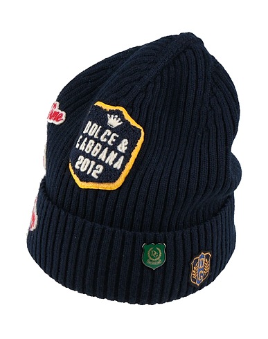 DOLCE&GABBANA Cappello Blu notte 100% Lana Vergine, Ottone, Smalto, Fibre sintetiche, Cotone