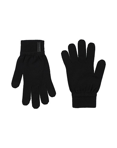 EMPORIO ARMANI Guanti Nero 100% Lana Vergine, Pelle di bovino