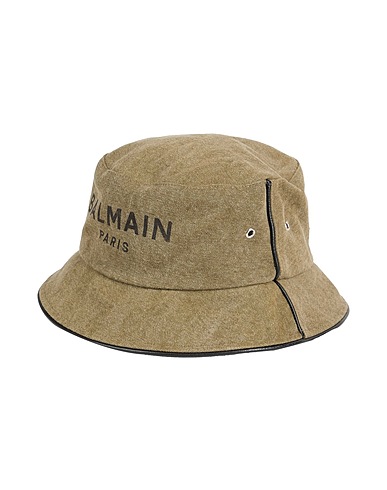 BALMAIN Hat Military green 100% Cotton, Calfskin