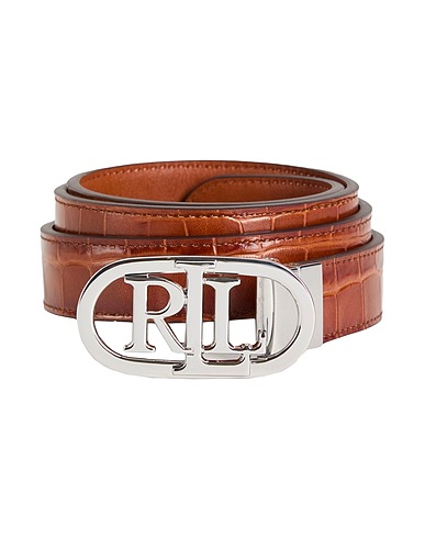LAUREN RALPH LAUREN レギュラー幅ベルト LOGO REVERSIBLE EMBOSSED SKINNY BELT
 タン 牛革 100%