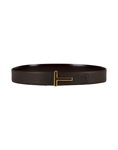 TOM FORD Leather belt Dark brown Calfskin, Brass