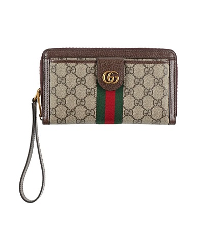 GUCCI Wallet Khaki Leather, Textile fibres