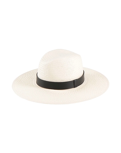 MAX MARA Sombrero BIANCO Hilo de papel, Cuero, Algodón, Poliéster