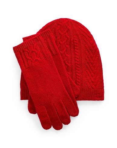 LAUREN RALPH LAUREN Accessories sets Cable-Knit Beanie & Glove Set
 Red 90% Wool, 10% Cashmere