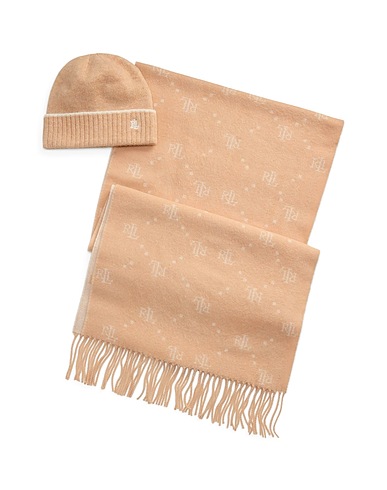LAUREN RALPH LAUREN Accessories sets Logo Jacquard Scarf & Beanie Set
 Sand 69% Polyester, 23% Acrylic, 6% Wool, 2% Elastane