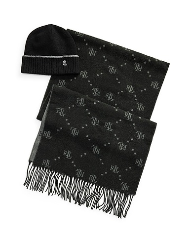 LAUREN RALPH LAUREN Accessories sets Logo Jacquard Scarf & Beanie Set
 Black 69% Polyester, 23% Acrylic, 6% Wool, 2% Elastane