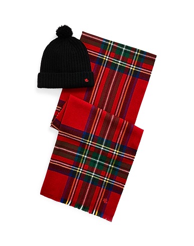 LAUREN RALPH LAUREN Accessoire-Sets Logo Jacquard Scarf & Beanie Set
 Schwarz 69% Polyester, 23% Acryl, 6% Wolle, 2% Elastan