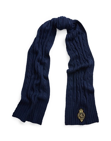 LAUREN RALPH LAUREN Scarves and foulards Crest-Patch Cable-Knit Scarf
 Navy blue 50% Recycled polyester, 35% Nylon, 15% Wool