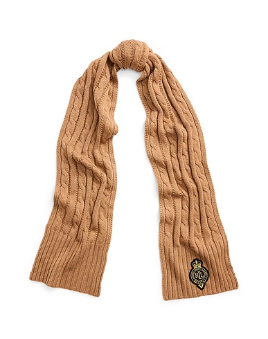 LAUREN RALPH LAUREN Scarves and foulards Crest-Patch Cable-Knit Scarf
 Camel 50% Recycled polyester, 35% Nylon, 15% Wool
