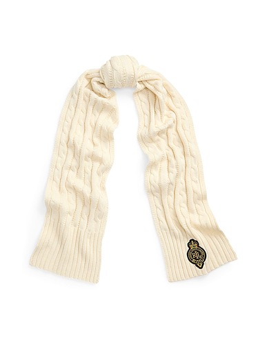 LAUREN RALPH LAUREN Scarves and foulards Crest-Patch Cable-Knit Scarf
 Ivory 50% Recycled polyester, 35% Nylon, 15% Wool