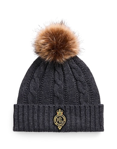 LAUREN RALPH LAUREN Hat Crest-Patch Pom-Pom Cable-Knit Beanie
 Lead 50% Recycled polyester, 35% Nylon, 15% Wool