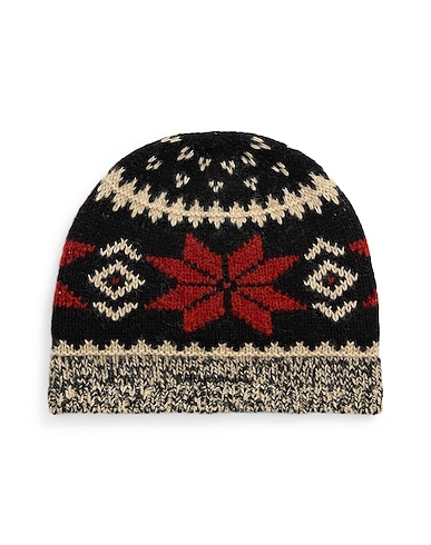 POLO RALPH LAUREN Hat SNOWFLAKE-MOTIF WOOL-BLEND BEANIE
 Black 84% Wool, 8% Cotton, 8% Linen